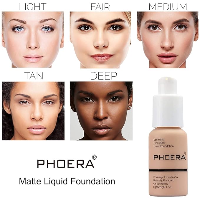 PHOERA Foundation, PHOERA Matte Liquid Foundation,PHOERA Makeup for (101- Porcelain) 30ml