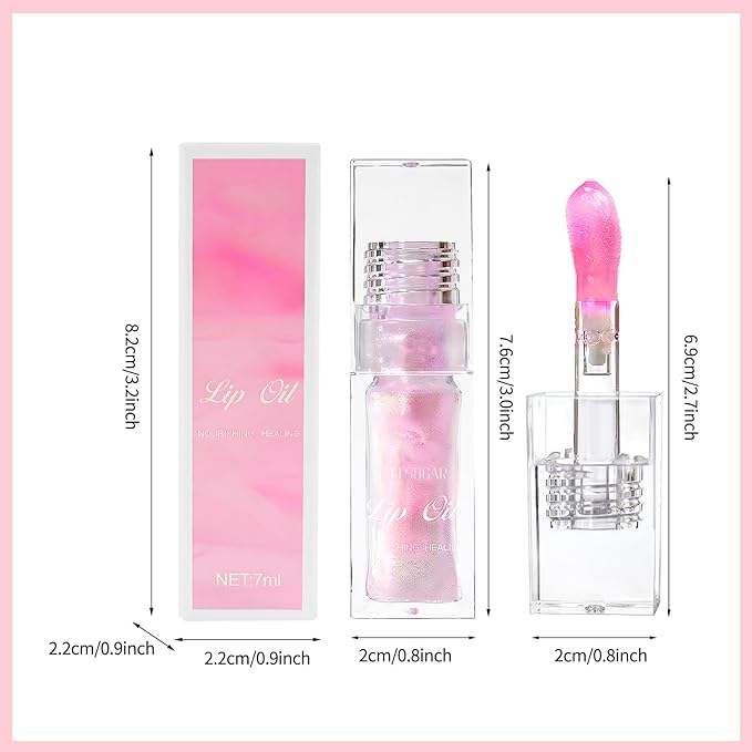 Erinde 2 PCS Magic Color Changing Lip Oil, Moisturizing Lip Glow Oil, Long Lasting Nourishing Plumping Glimmer Glow Lipstick, Non-sticky Fresh Nourishing Lip Care, Pink+ Transparent