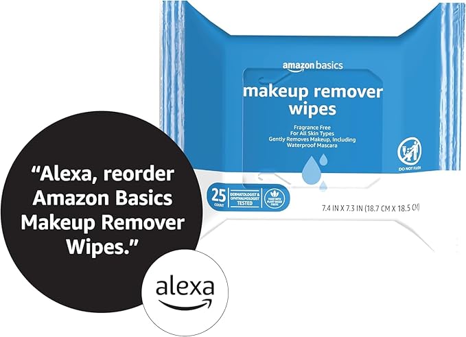Amazon Basics Fragrance Free Makeup Remover Wipes, 25 wipes