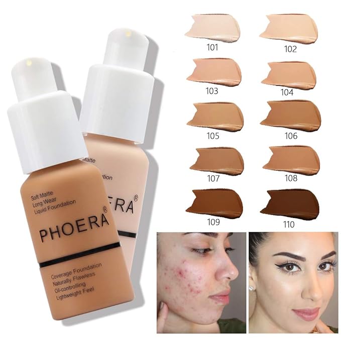PHOERA Foundation Makeup Naturally Liquid Foundation Full Coverage 30ml