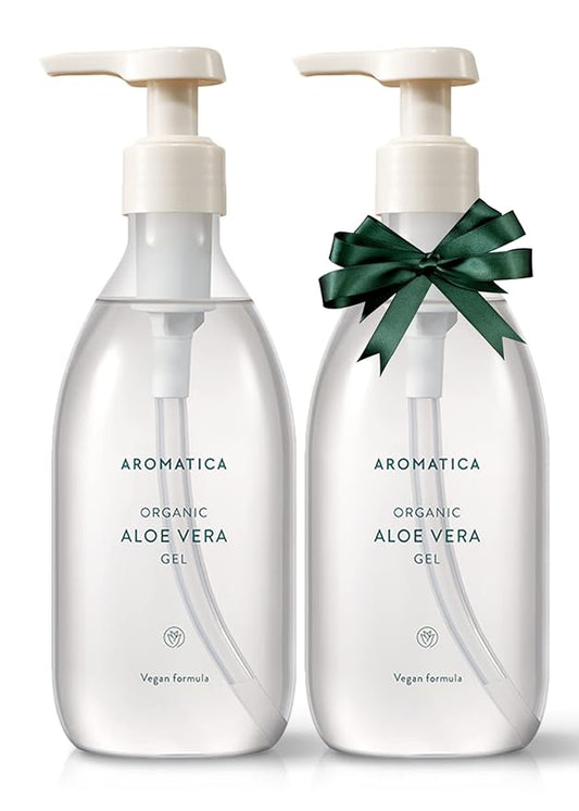 AROMATICA Organic Aloe Vera Gel Gift Set 300ml each – Vegan Body Moisturizer for Irritated Skin, After-Sun Skin Care