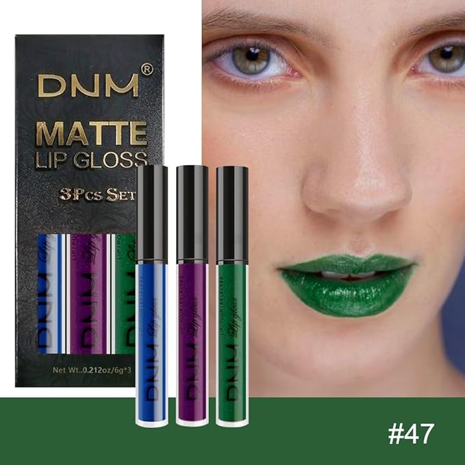 evpct 3Pcs Dark Blue Emerald Green Purple Matte Liquid Lipstick Lip Stain Sets for Women Matte+Lipstick Long Lasting 24 hr Hours Magic Lipstick 24 Hours original Waterproof 21#