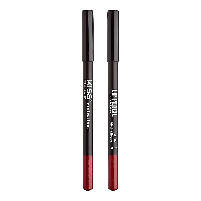 KISS New York Professional Slim Lip Pencil, Creamy Soft Lip Liner, Smooth Long-Lasting Rich Lip Color, Natural Lip Makeup, Water-Resistant Lip Crayon (Moulin Rouge)
