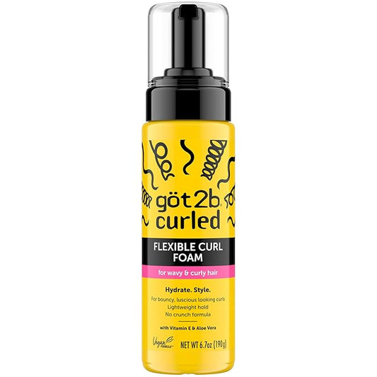 göt2b Curled Flexible Curl Foam, 6.7oz, for type 2-3 curls, wavy & curly hair, for bouncy curls, lightweight hold, no crunch formula