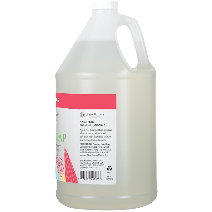 Ginger Lily Farms Botanicals All-Purpose Foaming Hand Soap Refill, 100% Vegan & Cruelty-Free, Apple Pear Scent, 1 Gallon (128 Fl.Oz)