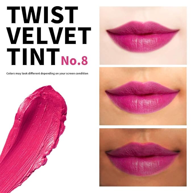 Long Lasting Lip Stain for Lips and Cheek Tint | High Pigment Color | lightweight Matte Finish | Weightless | Full Coverage | Twist Velvet Tint #8 (No.8)