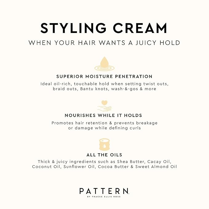 PATTERN Beauty by Tracee Ellis Ross Styling Cream - Hold & Definition for Curly Hair 3b-4c, 15 fl oz