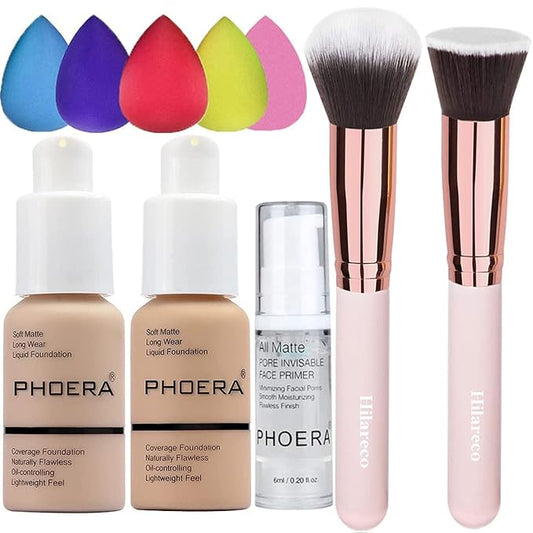 PHOERA Foundation 102 and 104 & Face Primer,Liquid 30ml