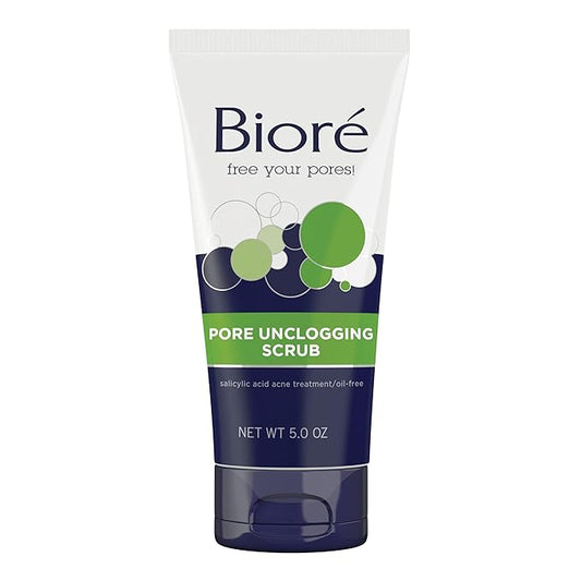 Bioré Pore Unclogging Scrub, Removes Excess Dirt and Oils, Face Scrub, with Salicylic Acid, Oil Free, (HSA/FSA Approved), 5 Ounces