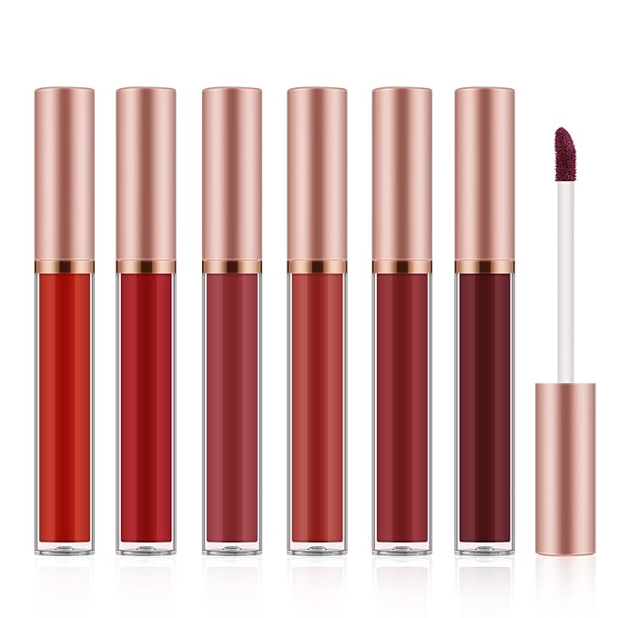 6pcs Matte Lip Gloss Set for Women,Highly Pigmented Velvet Lip Stain，Long Lasting，Waterproof Lip Makeup，Nude，Brown