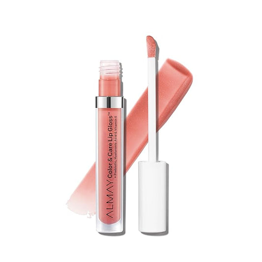 Almay Color & Care Hydrating Lip Gloss, Soft Natural Hues, Prebiotic Complex, Hyaluronic Filling-Sphere Technology, 400 Peachy Sky, 0.1 Fl Oz