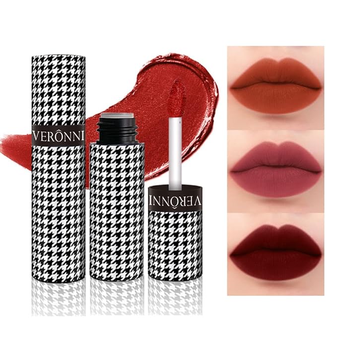 VERONNI Velvet Lip Mud Gloss Set,Matte Lipstick Multi-Purpose Long Lasting Lipgloss Set, Non-Sticky Gloss Smooth Pack Of 3 Lip Gloss Blush Makeup Set For Lips And Face (Set A)