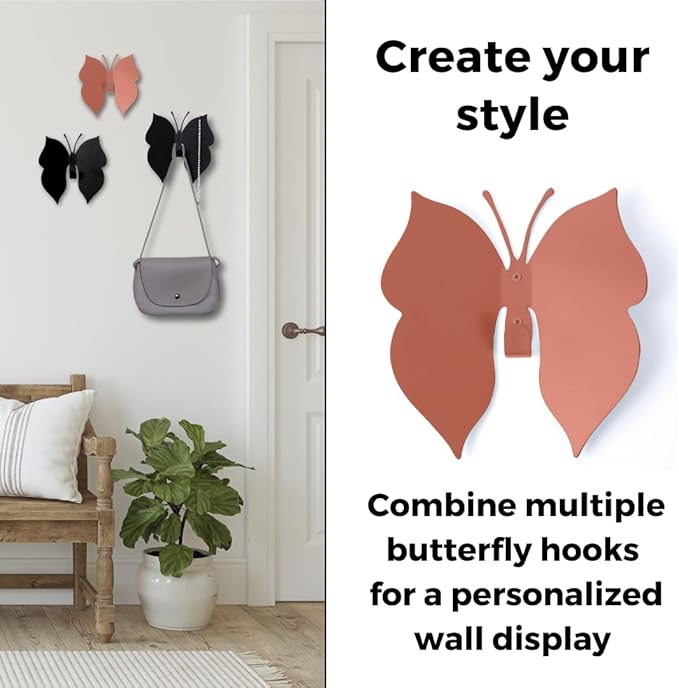 Butterfly 3D Blush Pink Butterfly Wall Hooks: Girl’s 2 Hangers