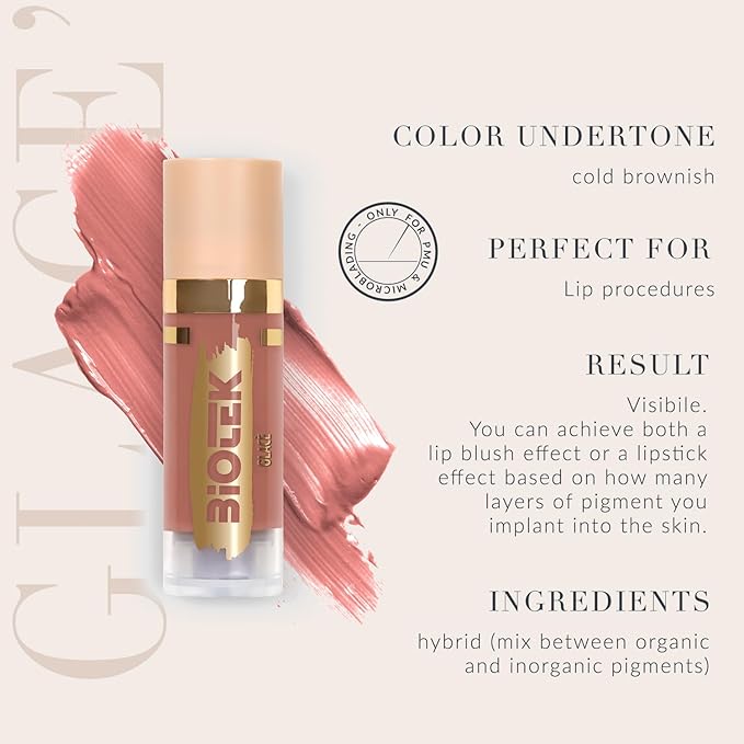 Biotek Lip Pigment for Permanent Makeup - Brownish Color for Lip - Made in Italy - Glace 0,61 fl.oz.