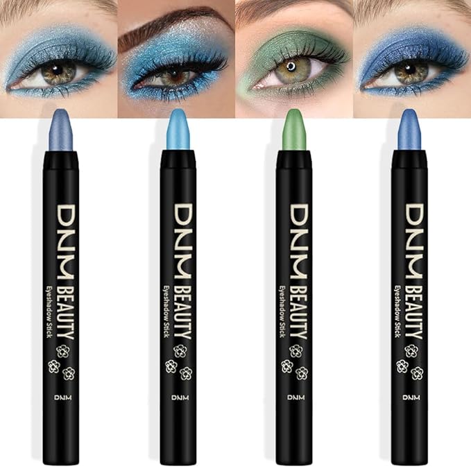 Kaely 4Pcs Cream Eyeshadow Stick Set for Eyes,Sky Blue Dazzling Blue Greenish Cyan Royal Blue,Eye Brightener Shimmer Makeup,Waterproof Eye Shadow Highlighter Crayon Pencil,sombras en crema para ojos