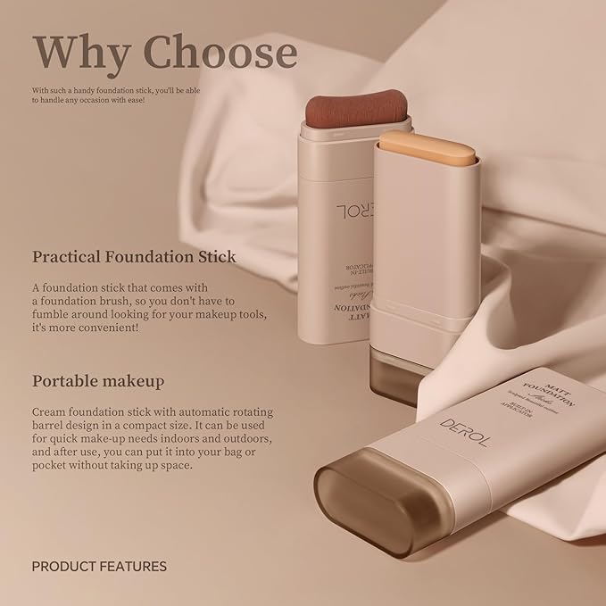 Multi-Use Foundation Stick Makeup with Brush,High Coverage Blendable Makeup Stick(#5)