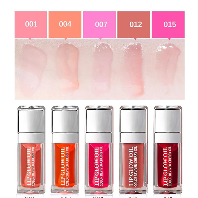 2 Colors Hydrating Plumping Lip Glow Oil,Moisturizing Lip Oil Gloss Transparent Glossy Lip Gloss Primer Lip Tint for Lip Care and Dry Lip (001#+007#)