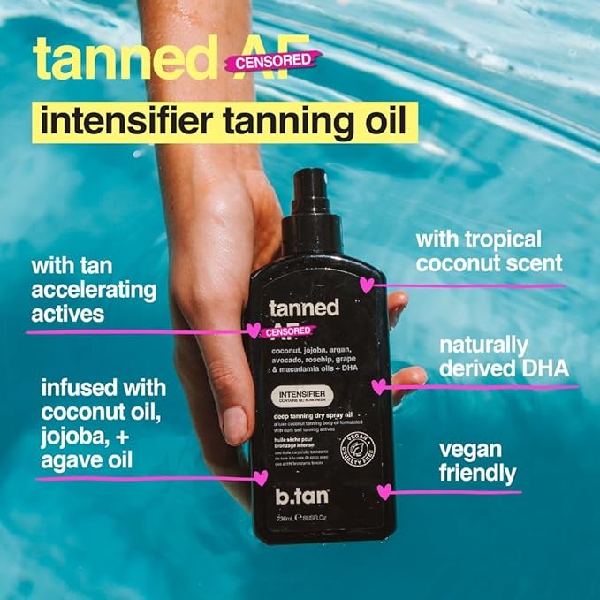 b.tan Best Tanning Oil | Get Tanned Intensifier Dry Spray - Fast, Dark Outdoor Sun Tan From Tan Accelerating Actives, Packed with Moisturizing Oils, No SPF, Austrailian Brand, 8 Fl Oz