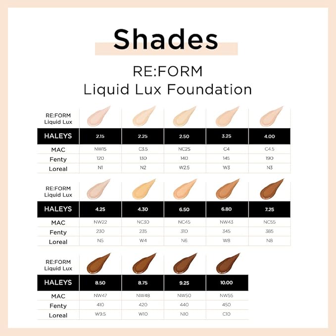 HALEYS RE:FORM Liquid Lux Foundation (10.00) Vegan, Cruelty-Free Long-Lasting Wear