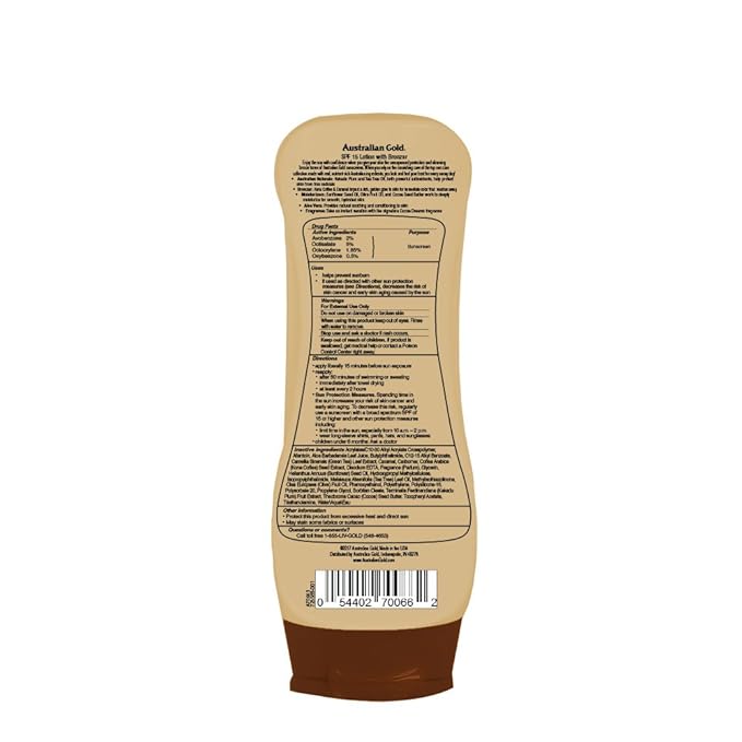 Australian Gold Sunscreen Lotion with Kona Coffee Infused Bronzer SPF 15, 8 Ounce | Broad Spectrum | Water Resistant