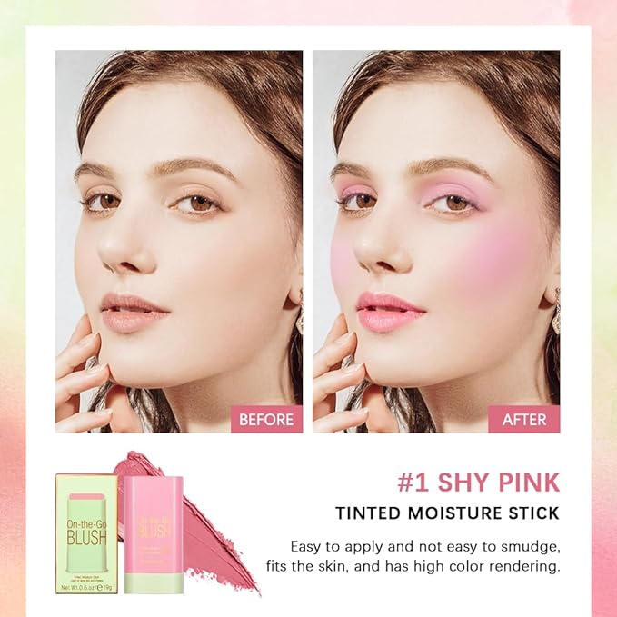 Soft Creamy Blush Stick,On-the-Go Blush,2-in-1 Cheek and Lip