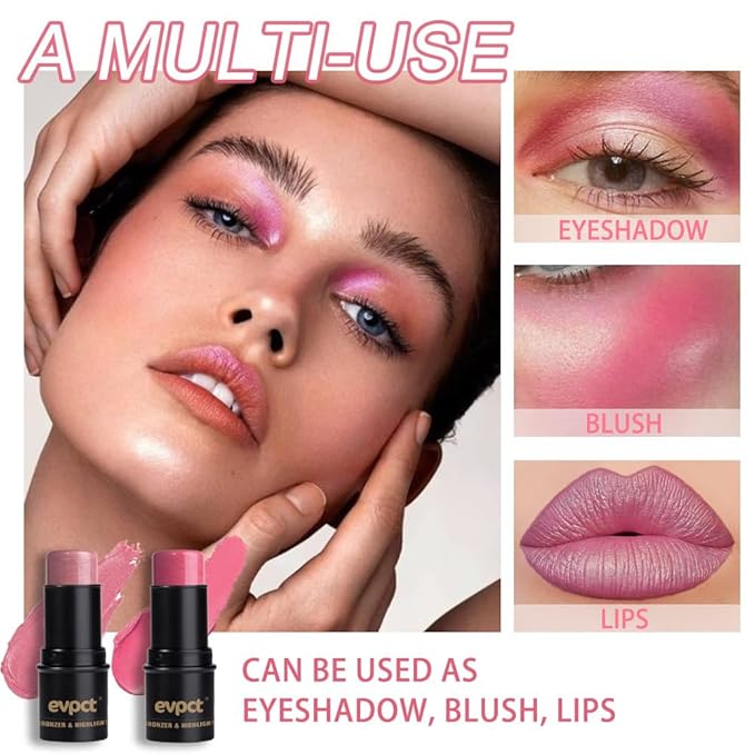 Kaely 2Pcs Cream Blush Stick for Cheeks,Pink Red Lightweight Hydrating,01+05