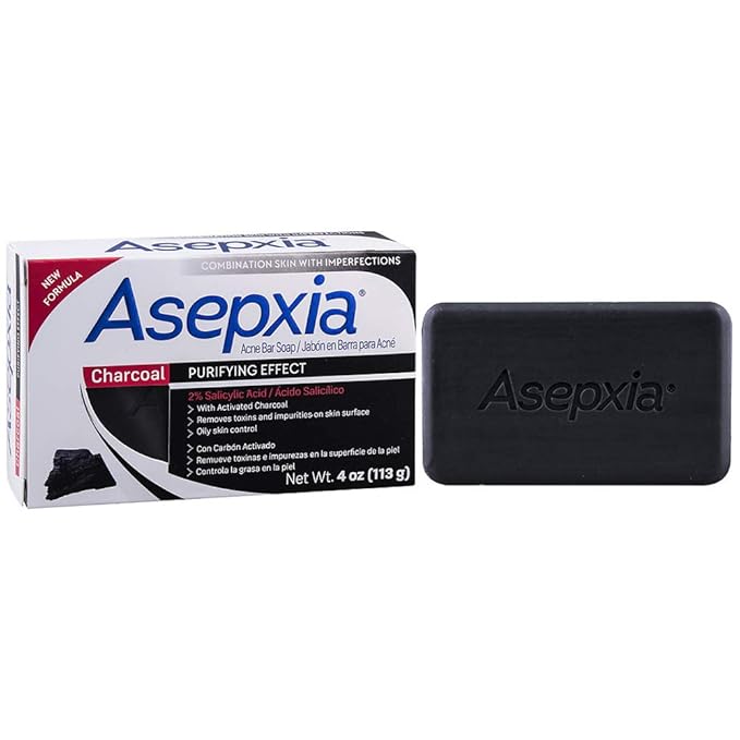 Asepxia Charcoal Cleansing Bar Soap. For Acne and Blackheads. Removes Impurities and Toxins. Helps Oily Skin. With Salycilic Acid. 4 Oz. Pack of 3
