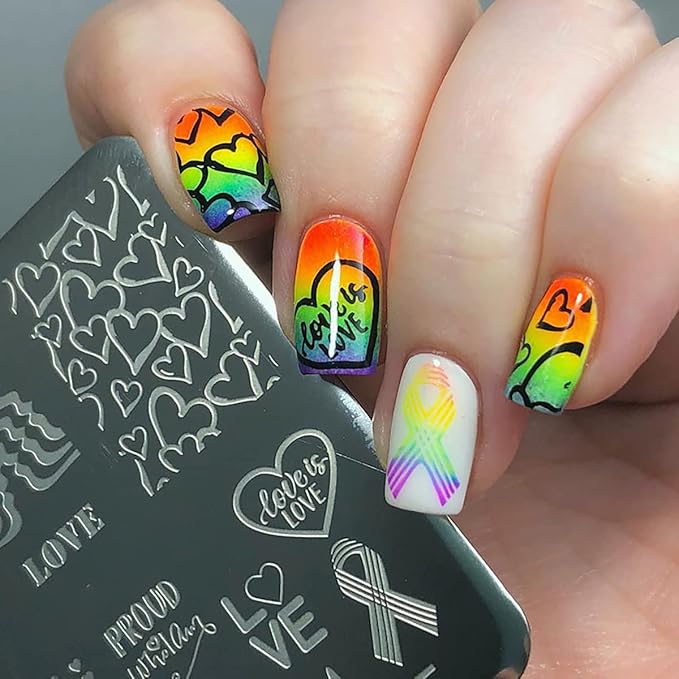 Rainbow nail art stamping plates