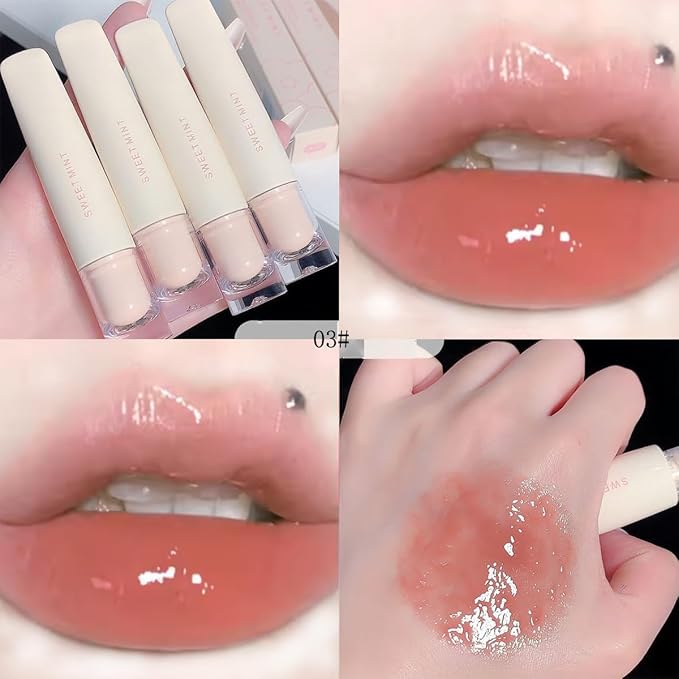 4 Pcs Hydrating Jelly Lip Gloss,Long Lasting Waterproof Non-Stick Cup Lip Glaze Set,Moisturizing Tinted Lip Balm,Mirror Liquid Lipsticks Brighten Plumping Lipstick
