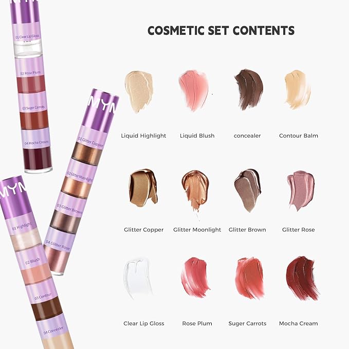 3 Pcs Cosmetic Sets 12 colors 4-Function cosmetic