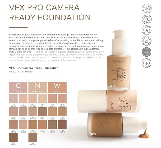 FARMASi Vfx Pro Foundation, Full Coverage Liquid Cream, Light 11 30 ml