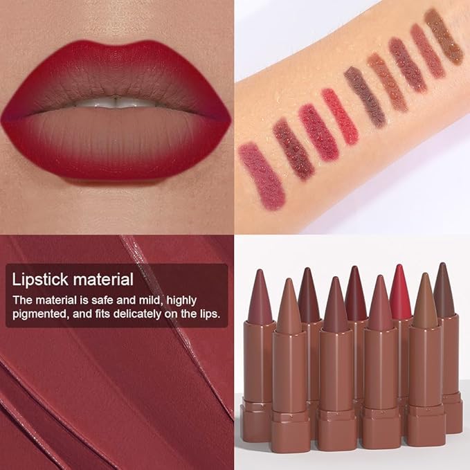 Vivid Auburn Gradient Matte Lipstick Crayon Lip Liner pencil for Women, Flawless Contour Gradual Ombre Effect lip Pencil, Long Lasting Waterproof Smudge Proof Lipstick Pencil 07#