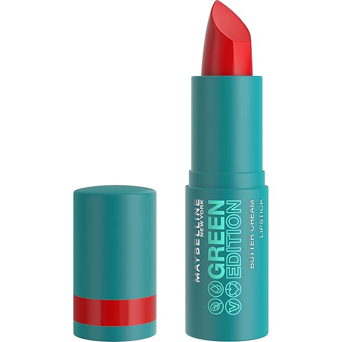 Maybelline Green Edition Butter Cream High-Pigment Bullet Lipstick, Rainforest, Bright Red, 0.12 oz