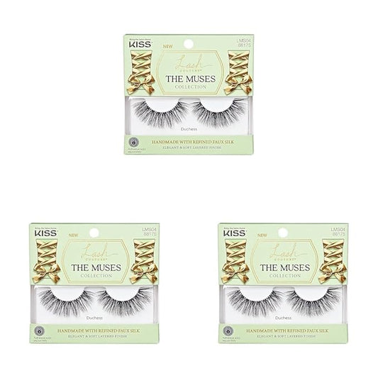 KISS Lash Couture The Muses Collection False Eyelashes, Duchess', 16 mm, Handmade, Refined Faux Silk, Contact Lens Friendly, Easy to Apply, Includes 1 Pair Reusable Strip Lashes (Pack of 3)