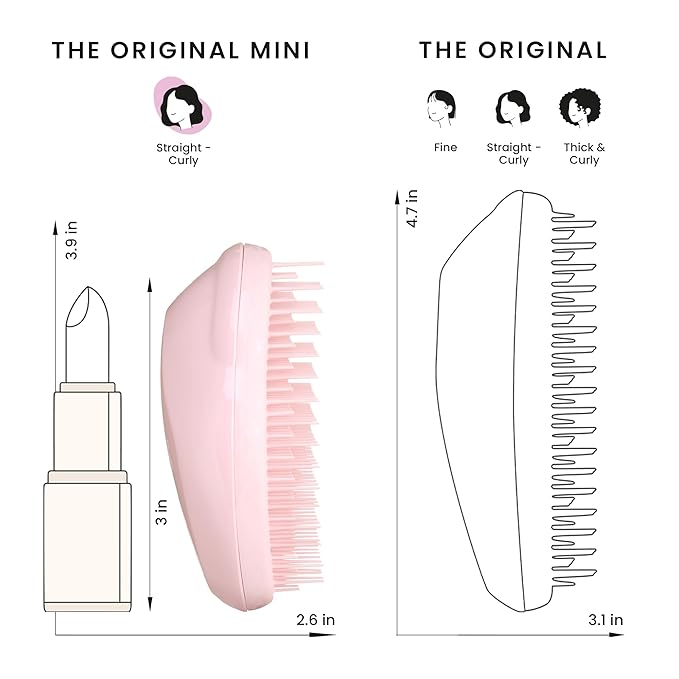 Tangle Teezer Original Detangler Brush, Dry & Wet Travel Size Mini Hair Brush, for Kids & All Hair Types, Millennial Pink