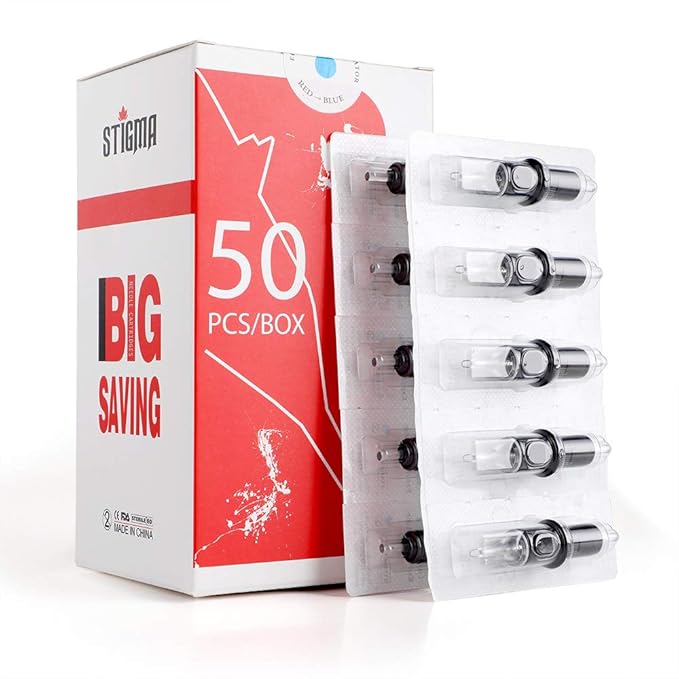 STIGMA Disposable Tattoo Cartridge Needles 50Pcs Assorted Sizes 5RS 9RS 5M1 7M1 9M1 11M1 5RM 7RM 9RM 11RM of Round Shader/Weaved Magnum/Round Magnum EN05-50KIT-D