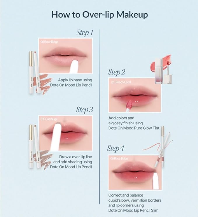 Heart Percent Dote On Mood Lip Pencil, Long-Lasting Creamy Lip Crayon Smooth Color Liner Retractable Lipstick Pencil 0.8g, #02. Creamy Pink