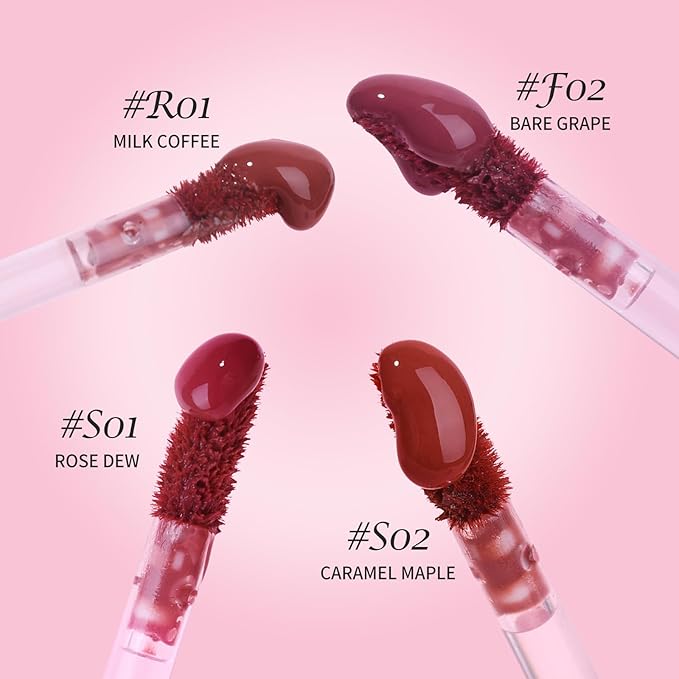 KIMUSE Gleamy Gloss Lip Stain Set, Long-lasting Lightweight Glow Lip Tint, Non-sticky Moisturizing Juicy & Glossy Finish