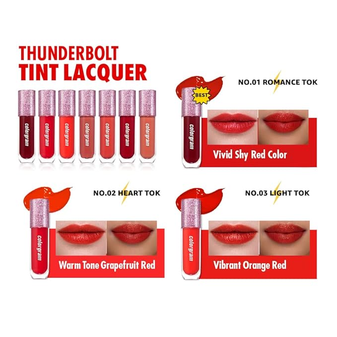 COLORGRAM Thunderbolt Tint Lacquer 09 Soft Tok | High Pigment, Vivid Color, Long Lasting Lip Stain, Moisturizing with Argan Oil, Hydrating, Buildable & Blendable, (0.2 fl.oz, 4.5g)