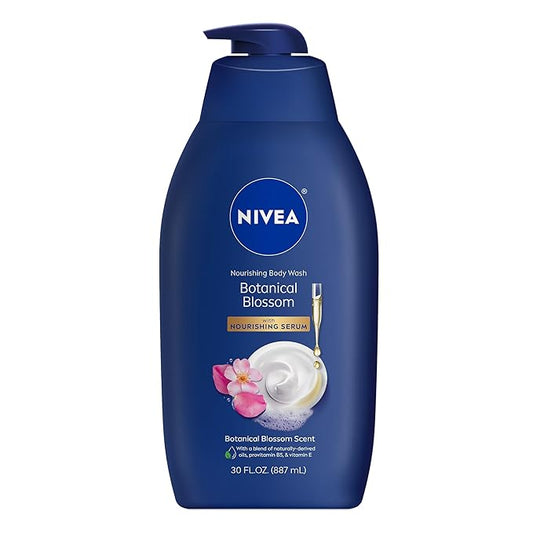 NIVEA Nourishing Botanical Blossom Body Wash with Nourishing Serum, Moisturizing Body Wash for Women, Enriched with Provitamin B5 and Vitamin E, 30 Fl Oz Bottle