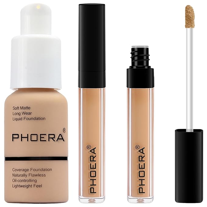 PHOERA Foundation Full Coverage,PHOERA Concealer Lightweight Full Coverage,PHOERA Buff Beige+104#CUSTARD)