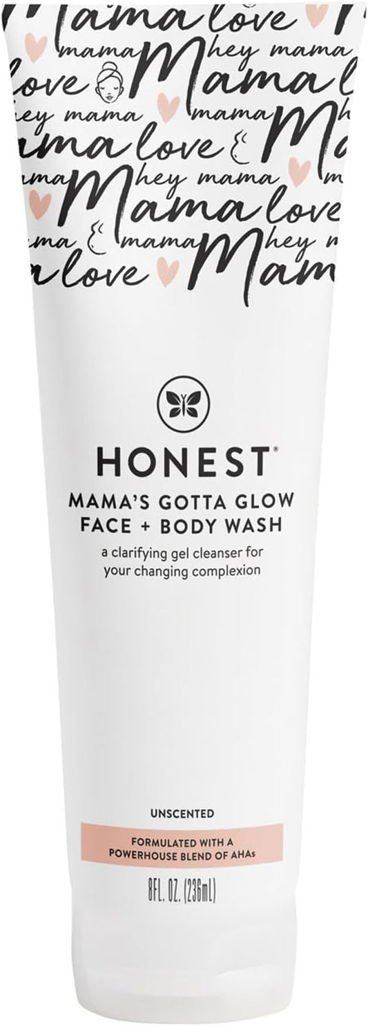 The Honest Company Honest Mama's Gotta Glow Face and Body Wash | Pregnancy Safe Clarifying + Exfoliating AHA Cleanser | 8 fl oz