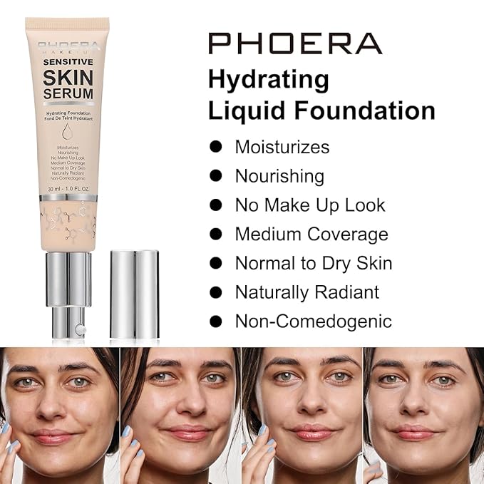 PHOERA Essence Foundation,Hydrating Waterproof and Light Long Lasting (N05 Tan)