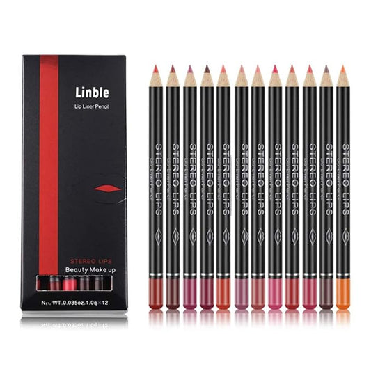 Matte Lip Liner Pencil Set - 12 Assorted Colors Natural Lip Makeup Soft Pencils Waterproof and Long Lasting Velvet Lip Liners (red, pink, rose, plum, peach, cherry, dark brown etc)