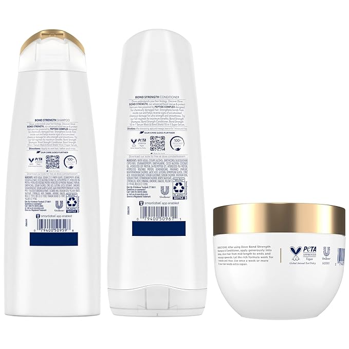 Dove Bond Strength Shampoo & Conditioner Set + Hair Mask Serum Bundle – Bond Repair Treatment for Damaged and Frizzy Hair (3 Piece Set)
