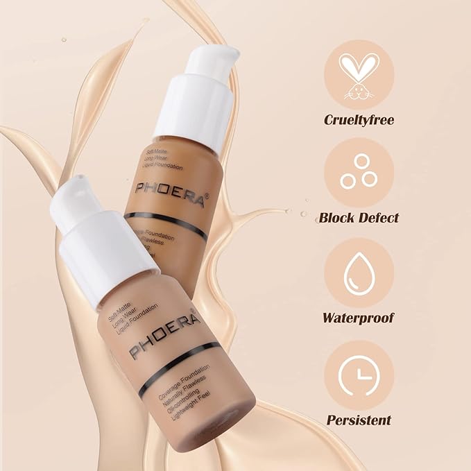 PHOERA Foundation Makeup Naturally Liquid Foundation Full Coverage 30ml