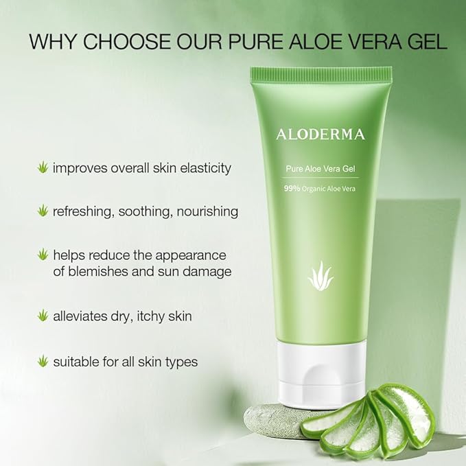 Aloderma 99% Organic Aloe Vera Gel for Face Made within 12 Hours of Harvest, Natural Hydrating Pure Aloe Vera Gel for Soothing Skincare, Moisturizing Aloe Gel for Skin, Face, Sensitive Skin, 4oz - 6ct