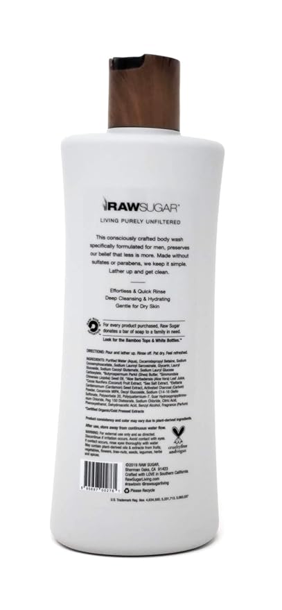 RAW SUGAR Men's Body Wash 25 fl oz (Pack of 1) (Black Coconut + Sea Salt)
