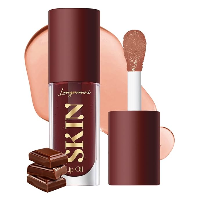 Big Brush Head Hydrating Lip Glow Oil Plumping Lip Tint, Hydrating Lip Gloss Tinted Lip Balm Transparent Lip Care, Long Lasting Nourishing Non-sticky Fresh Texture (Chocolate)