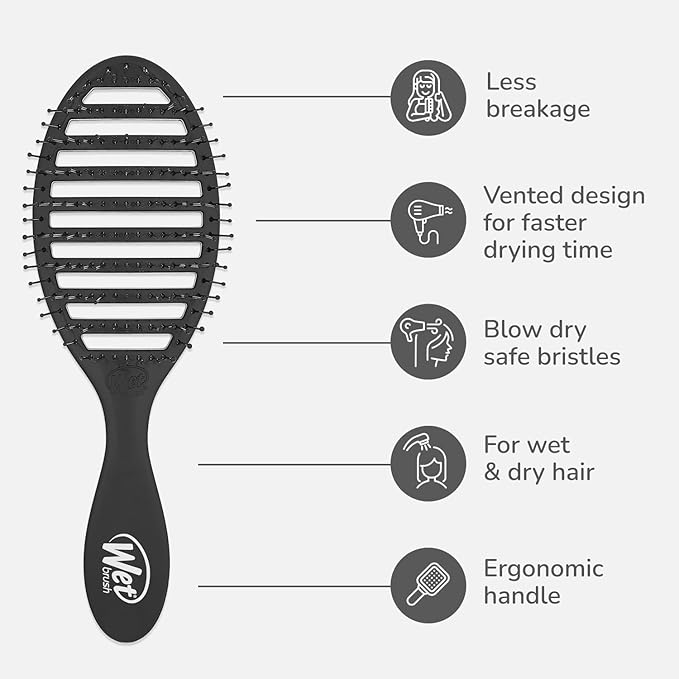 Wet Brush Speed Dry Hair Brush - Black - Vented Design and Ultra Soft HeatFlex Bristles Are Blow Dry Safe With Ergonomic Handle Manages Tangle and Uncontrollable Hair - Pain-Free (Pack of 2)
